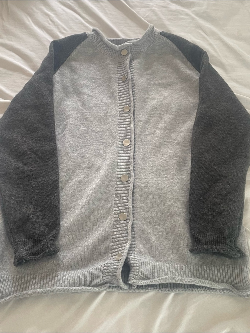 Two-Tone Gray Button Cardigan Sweater